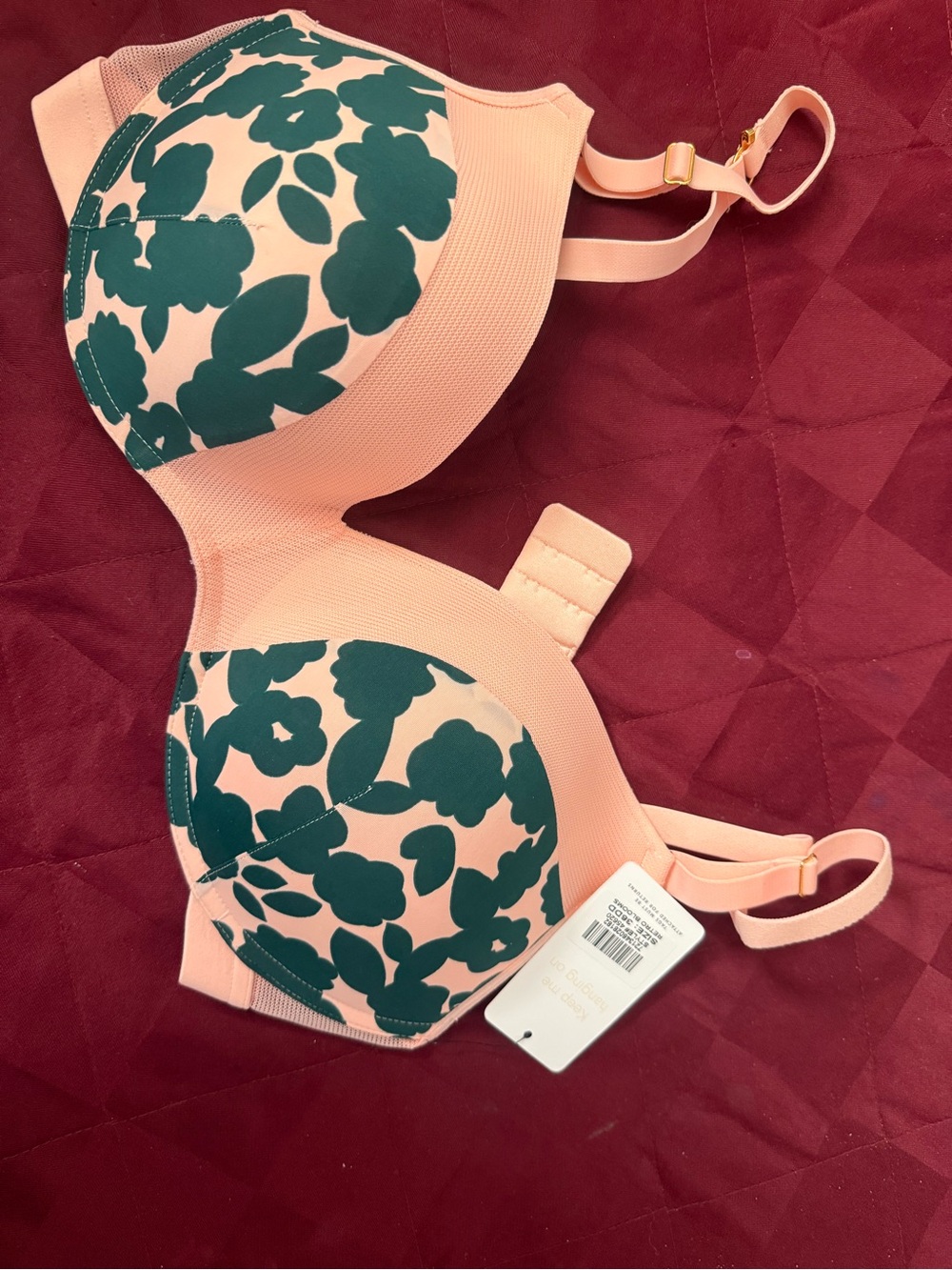 Light Pink Bra with Teal Floral Print - Women's Intimates